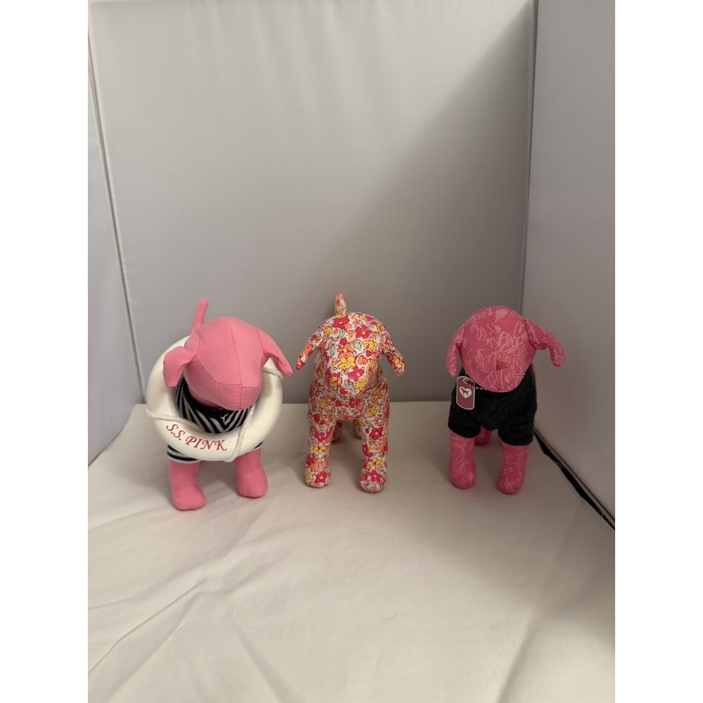 Victoria's Secret VS Pink Dogs Plush Lot Of 3- S.S Pink,Rock N Roll , Floral